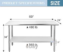 24X60 Stainless Steel Table Prep & Work NSF Commercial Heavy Duty Undershelf