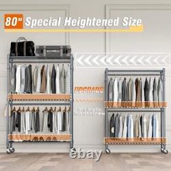 3 Shelves Wire Shelving Clothing Rolling Rack Heavy Duty Commercial M2 Gray