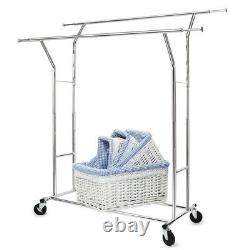 400LBS Heavy Duty Commercial Clothing Garment Rack Rolling Collapsible Chrome US