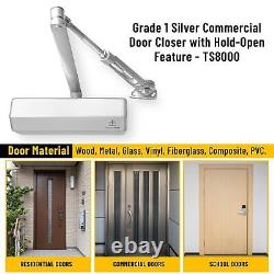 Commercial Door Closer Heavy Duty, Indoor/Outdoor Automatic Door Closer, Hold