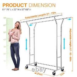 Heavy Duty Collapsible Commercial Clothing Garment Rack Rolling Chrome US