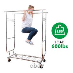 Heavy Duty Commercial Clothing Garment Rack Rolling Collapsible Chrome US