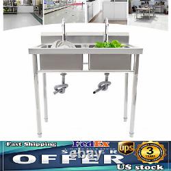 Heavy Duty Stainless Steel 304 Kitchen Commercial Utility Sink Two 2 Compartment