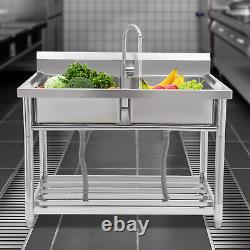 Heavy-duty Commercial Sink Stainless Steel 2 Compartment Free Standing Sink
