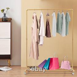 Single Bar Heavy Duty Commercial Garment Rack Rolling Clothing Shelf Storage NEW