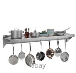Stainless Steel Wall Shelf Commercial Kitchen Shelving Heavy Duty with Hooks